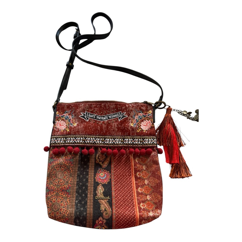 Desigual Multi-Red Boho Patchwork Crossbody Bag w… - image 1